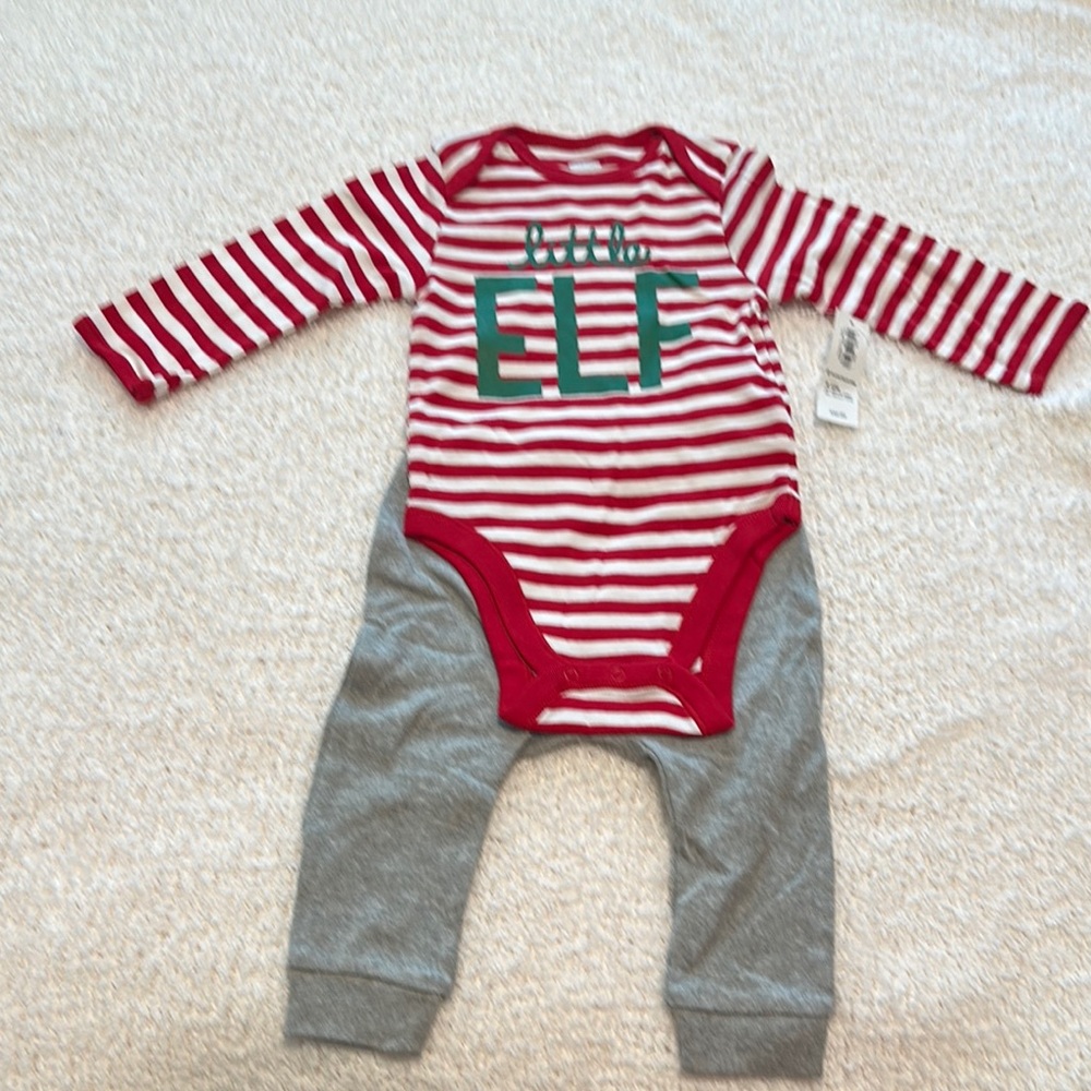 Old Navy Red and Gray Striped Bodysuit